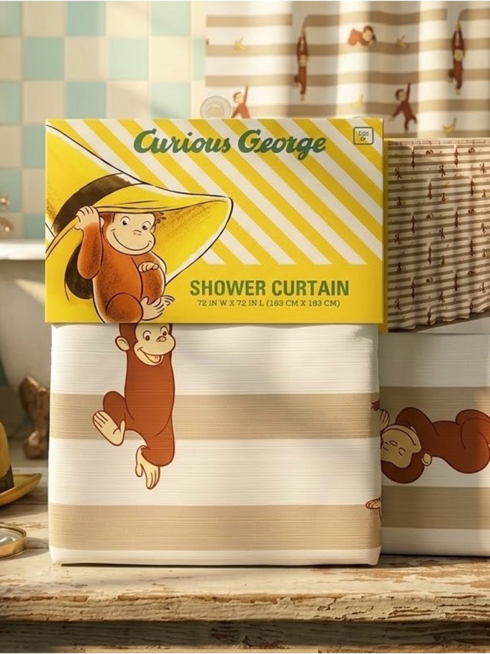 Curious George Striped Shower Curtain